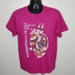 VINTAGE 90s Pequot Nation Pow Wow Tee Adult Large T-shirt Single Stitch Made USA